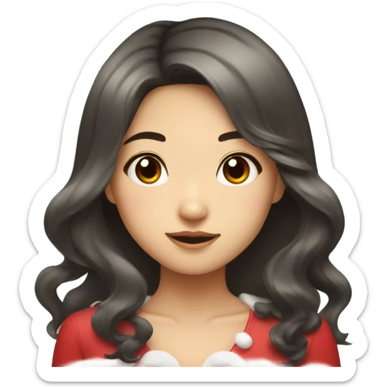 Asian cute girl with wavy and straight hair xmas sticker