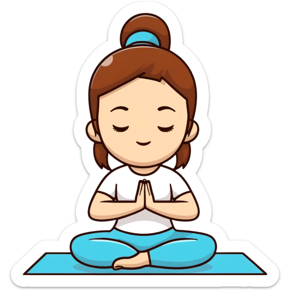 White girl with brown hair doing yoga meditation for self care sticker