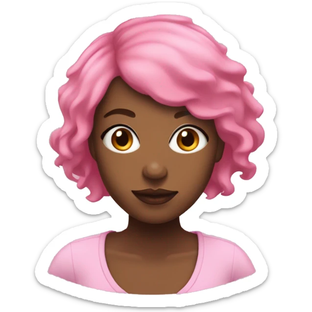 A black woman with pink short hair, movng er head Unnaturally to the left while her hair shimmies sticker