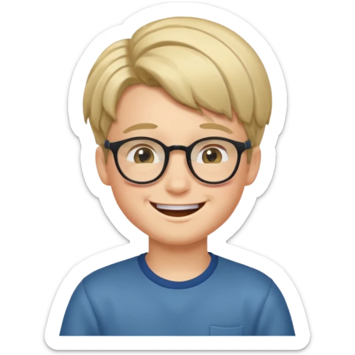 un ragazzo con gli occhiali e capelli al lato che fa l'occhiolino ed è felice sticker