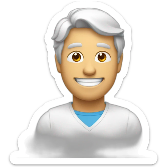 Un homme qui lève les bras face a l'ecran et fait un sourire sticker