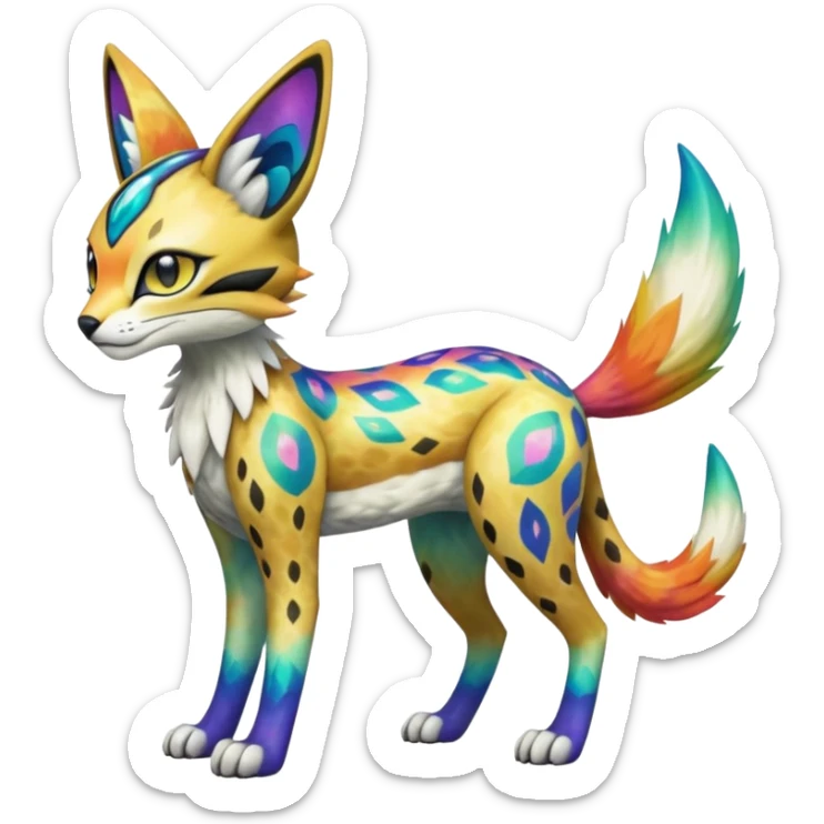 Colorful Meloetta-Vernid-Sergal-Serval-Pokémon-Digimon-Fakémon-fusion-hybrid-creature sticker