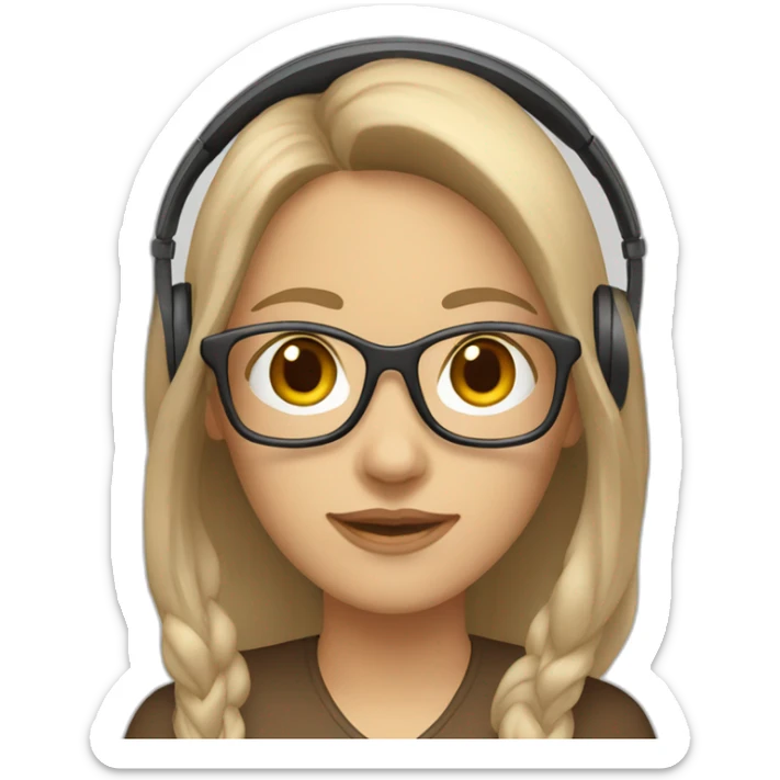 woman-white,-brown-long-hair,-brown-eyes,-white-glasses,-with-a-computer-and-a-headset sticker