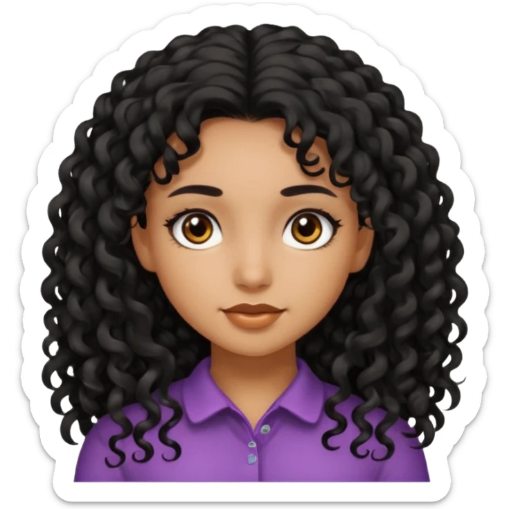 A girl with black long curly hair dark brown eyes brown skin colour. sticker