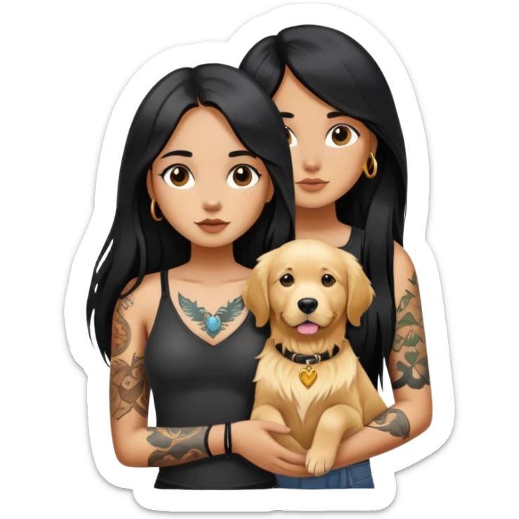 brown girl with long black  straight hair and chest tattoos and  a golden retriever sticker