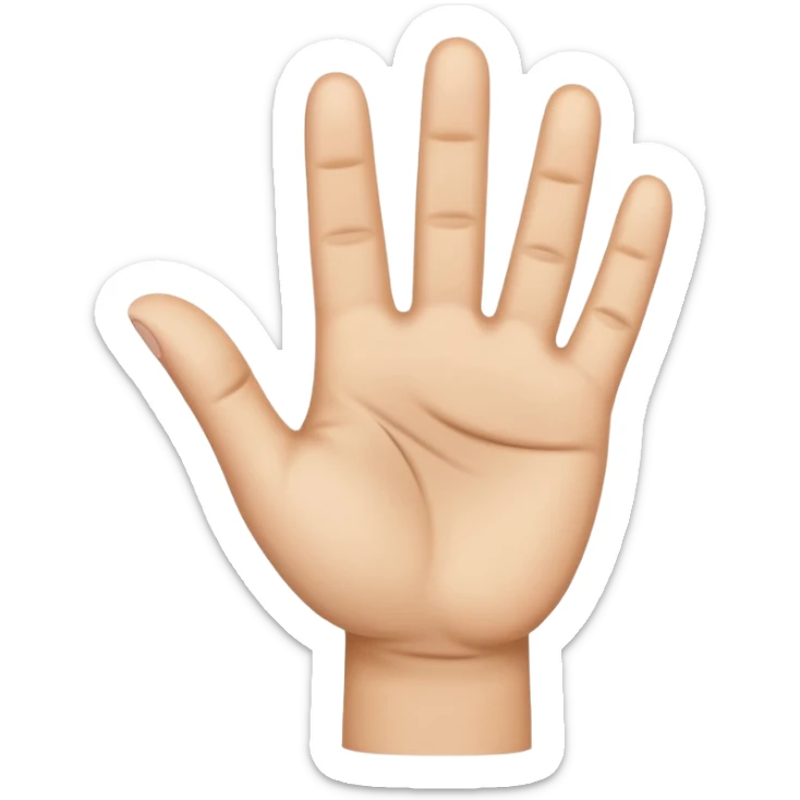 A simple emoji-style illustration of a human hand with four fingers raised and the thumb folded down across the palm. Front-facing hand, neutral skin tone, sticker