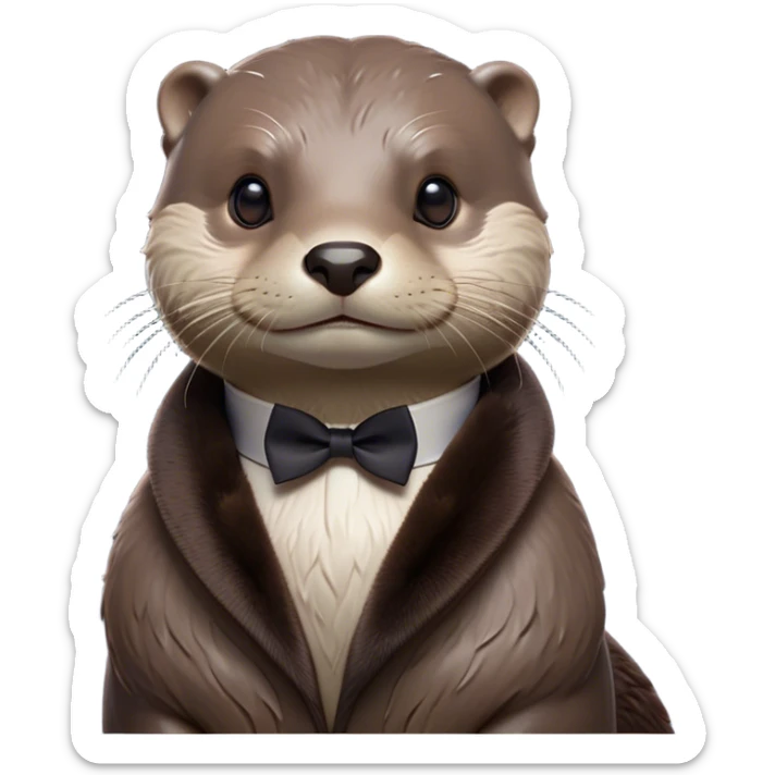 Cinematic Noble Otter Portrait Emoji, Poised and regal, with a sleek, streamlined build and a luxuriously smooth, well-groomed Fur of rich brown, deep-set soulful dark eyes, Simplified yet sharp and sophisticated features, highly detailed, glowing with a soft, dignified glow, high shine, intelligent and playful, stylized with an air of aquatic charm, focused and attentive, soft glowing outline, capturing the essence of a watchful and confident water-dweller, so majestic it feels as though it could glide out of the screen with effortless authority! sticker