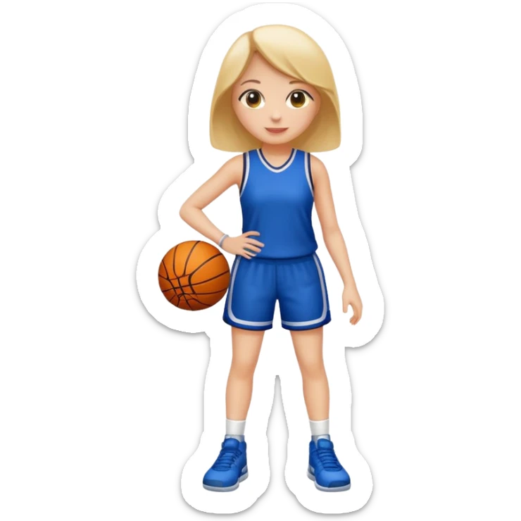 full body apple-style emoji of a basketball girl, September theme back to ball, standing with a sporty bag, back to school vibe, no basketball sticker
