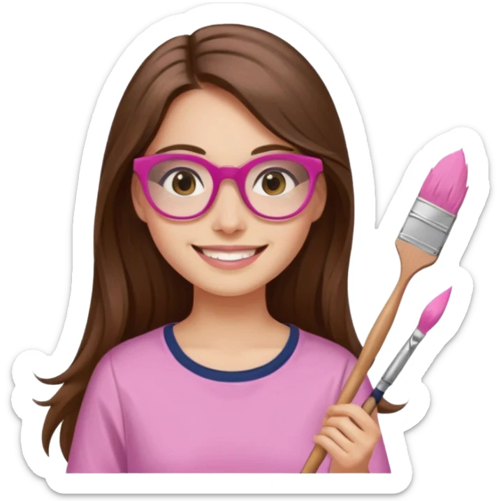 Painting women. smilling   Long hair,  lunette peinture top pink, pinceau sticker