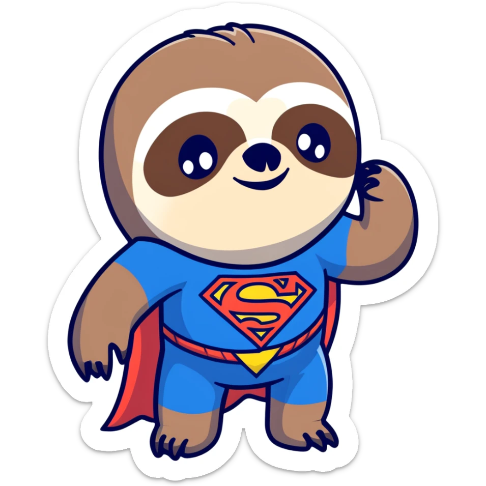 Sloth from The Goonies movie with deformed face and superman t-shirt sticker