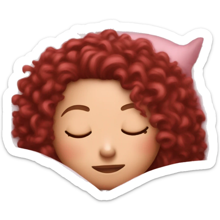 gorgeous white woman with long burgundy curly hair sleeping in fluffy pink bed sticker