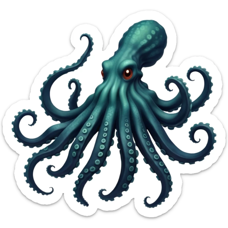 Create a single emoji of a Kraken in full body, shown at a slight side angle in a natural, characteristic pose. stylized like an emoji, but clearly recognizable.  sticker
