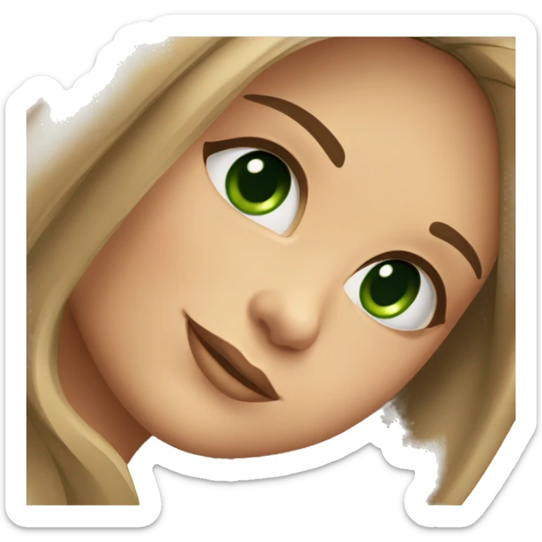 Girl with brown long straight hair with green eyes and long lashes with nice makeup sticker