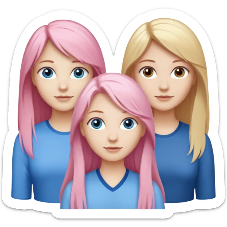 Girlfriend emoji - include 1 white girl with long light pink hair and blue eyes, 1 white girl with brown eyes and medium honey blonde hair, and 2 white girls with brown eyes and long dark brown hair, 1 white girl with blue eyes and light blonde hair,  sticker