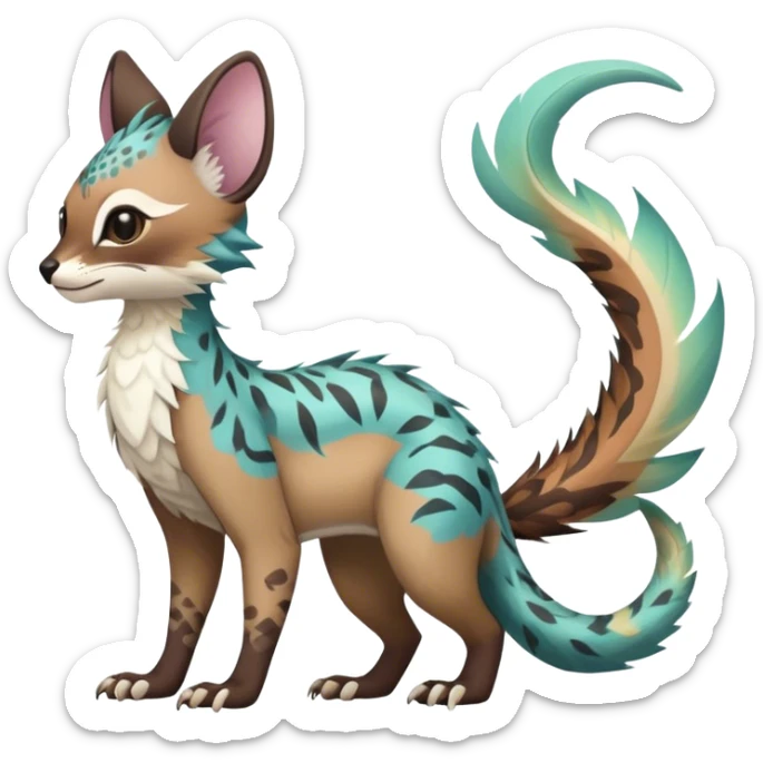 Feral Rare Fantasy pastel tropical Vernid-Trico-species by LiLaiRa, random markings, tufted tail, tufted ears, full body sticker