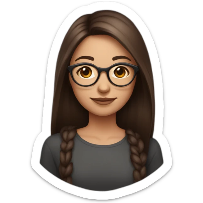 girl with straight dark brown hair and round rose-golden glasses, slightly rounder face sticker
