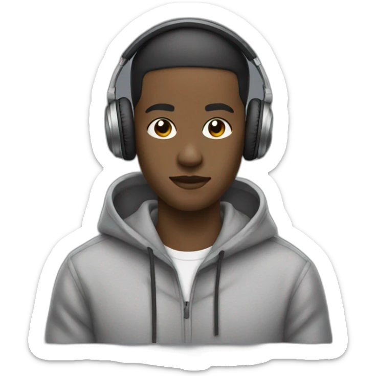 black Beatmaker short hair wearing grey hoodie and headphones sticker