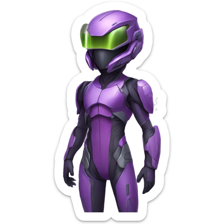 a Reptile-Raptor-Genesect-Fakémon with a futuristic visor-helmet and wearing a techwear-suit Full Body sticker