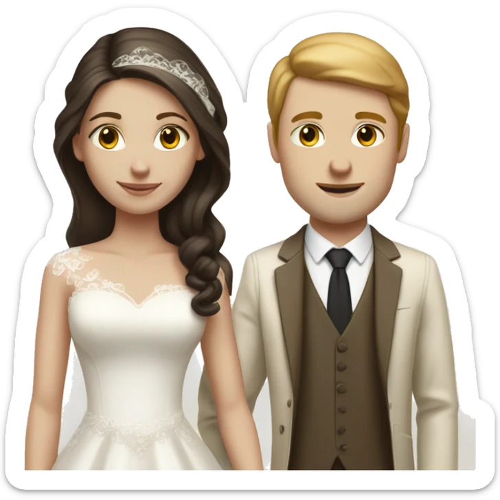 pale dark brunette girl marrying tall pale man with light brown hair  sticker