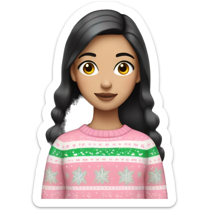 White girl with black hair wearing a Pastel Christmas sweater sticker
