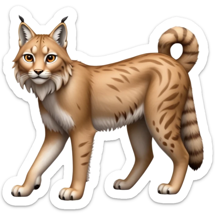 Cinematic-Lynx-Realistic-Full-Body-Standing on all fours-Emoji – head tilted dramatically, fur with faint spotting, long legs and large paws poised elegantly, simplified yet realistic focused features, highly detailed, glowing with an almost sarcastic glow. sticker