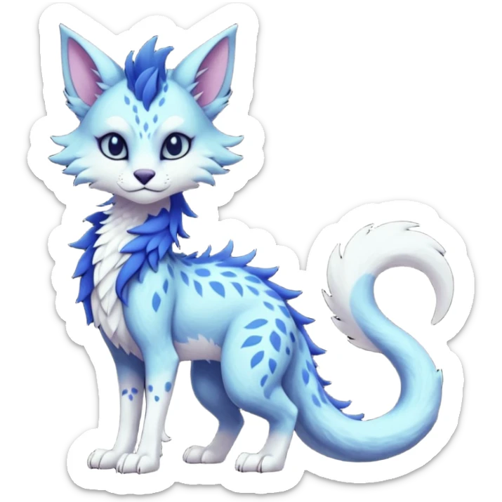 Kawaii dark edgy fantasy ethereal feline-vernid-sergal-fursona animal creature with a tufted tail full body with intricate markings  sticker