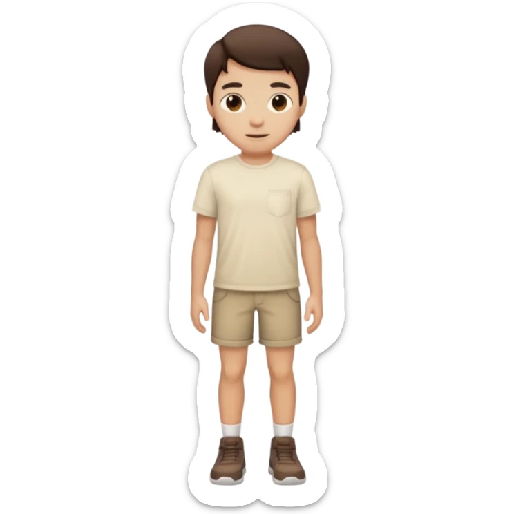 Pajamas color with dark brown shorts and a light cream T-shirt sticker