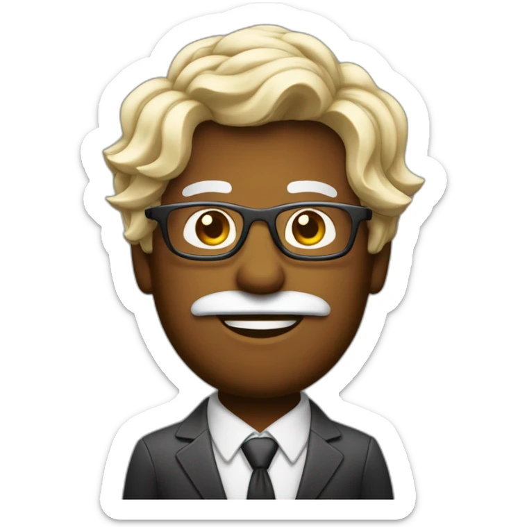 Homme avec les cheuveux cours sur le côté et long attaché au dessus avec des taches de rousseurs et des lunettes sticker