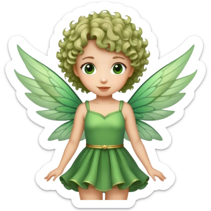 FAIRY EMOTICON WITH CURLY SHORT HAIR, GREEN DRESS AND WINGS sticker