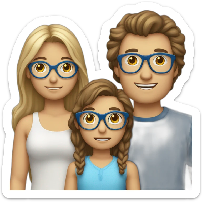 Familia de 4 personas: padre calvo con gafas, madre rubia de pelo largo, niño rubio de 8 años con gafas azules  y niño de pelo castaño de 12 años con gafas azules sticker