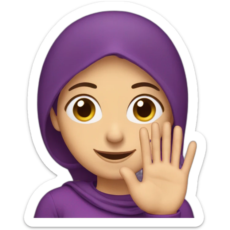 Armenian woman saying hello and giving five with happy face  in purple clothes  sticker