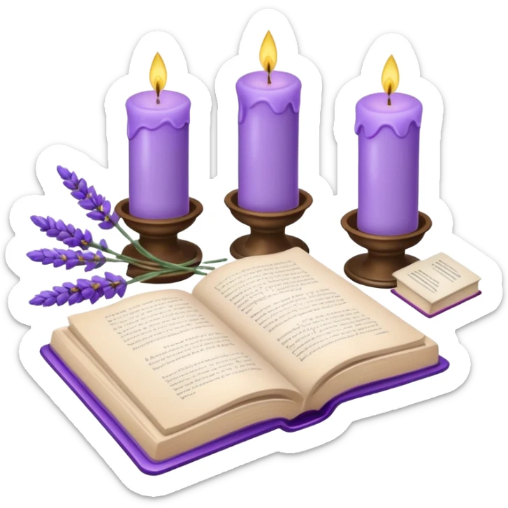 Gorgeous beautiful aesthetic decorative Lavender flowers and candles and book  sticker