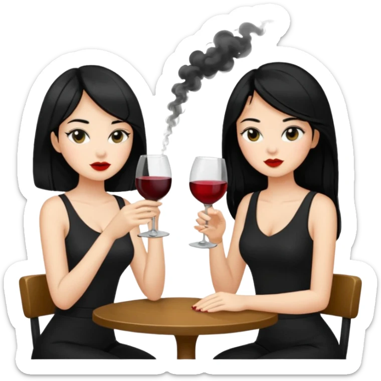 2 girls in black 1 smoking and other girl drinking wine black hair  sticker