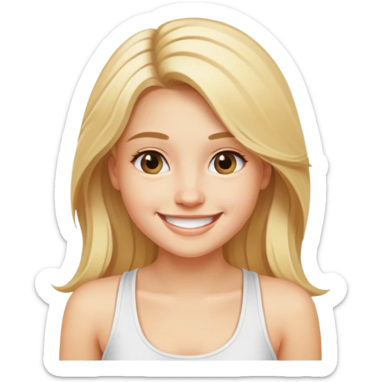 blonde girl with long hair smiling with white tank top sticker