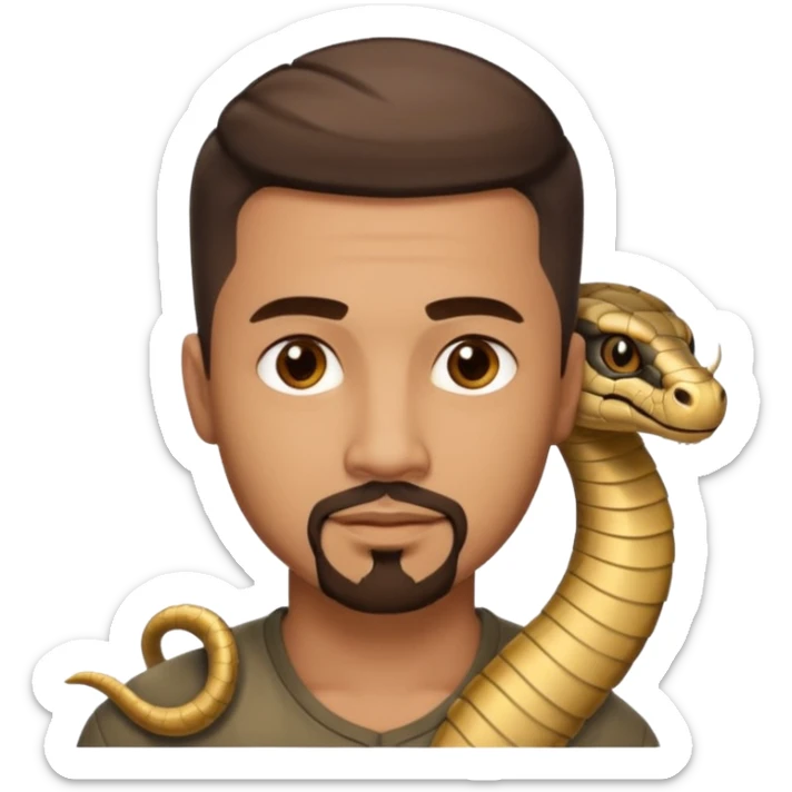 Homme métisse yeux marron avec un bouc cheveux court avec dégradé sur le côté, avec un cobra à côté sticker