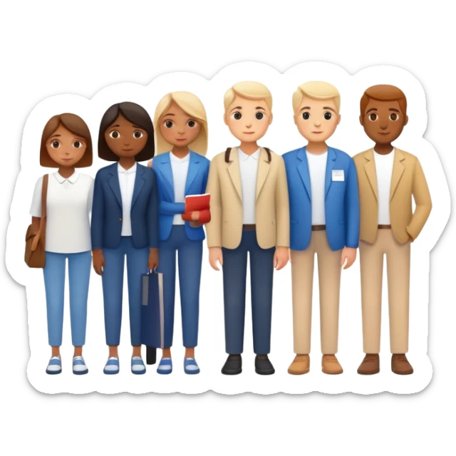 A line of diverse people waiting to vote at a polling station sticker