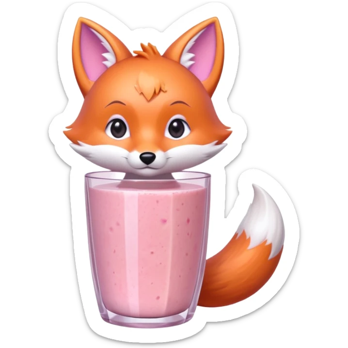 full-body chibi pastel pink fox-blender hybrid with transparent body showing a fruity smoothie inside, sparkling eyes, transparent background sticker