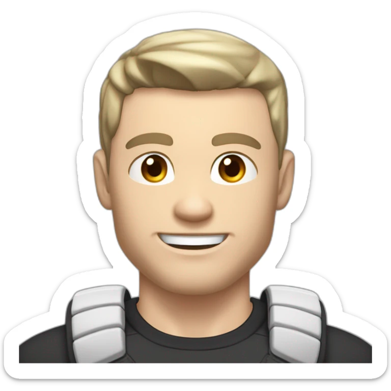 Pale skinned Fit Man With the biceps and dark brown hair in black shirt, gray sports shorts and white Sneakers Scales of the back of the head sticker