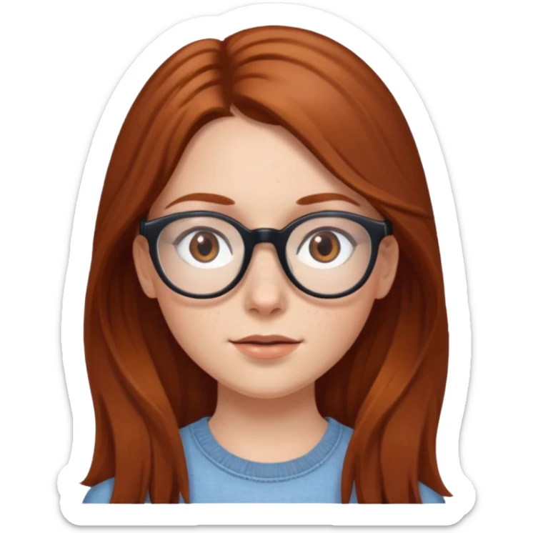 White girl with long chestnut hair and brown eye glasses  sticker