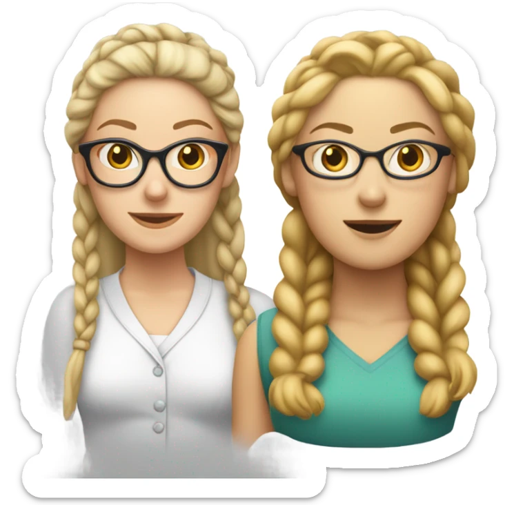 A white brunette woman and a blonde woman wearing glasses with her hair in a braid staring at each other awkwardly sticker