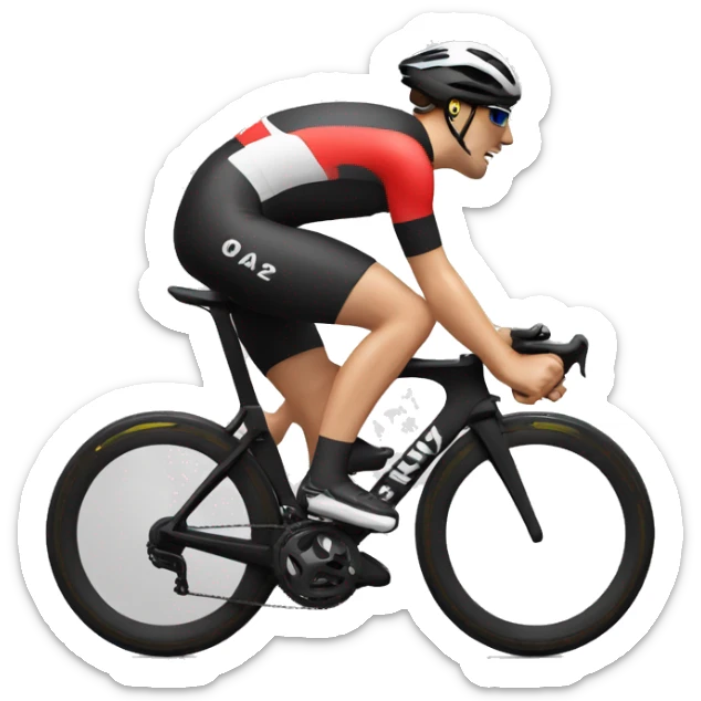 Cycliste au sprint pour gagner avec un maillot rouge, noir et blanc sticker
