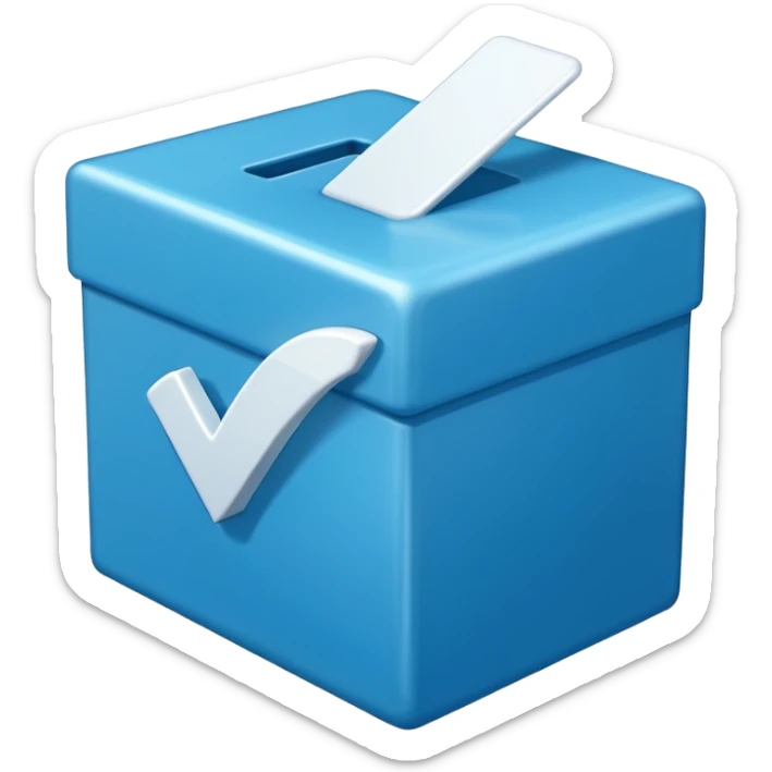 Blue box with a white check mark in the middle of the blue box that is a little bit tilted to the right and its 1d sticker