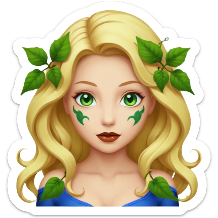 Poison ivy emoji with blonde hair and blue eyes to show she is beautiful and toxic sticker