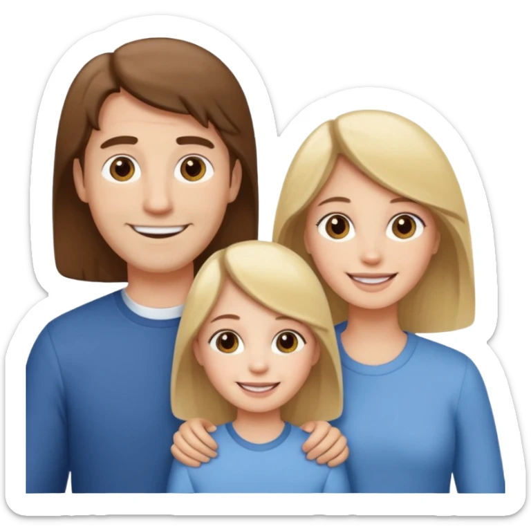 happy pale white  four person family with one brown hair dad, one brown hair mom, one blonde girl, and one brown hair girl sticker
