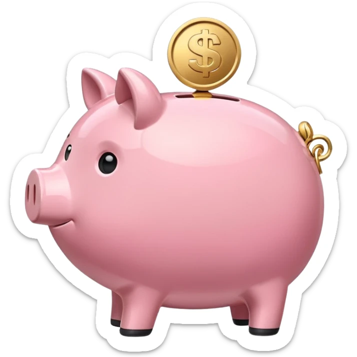 A clean and simple emoji-style icon: A stylized piggy bank with a coin dropping into it from above. Next to or slightly behind the piggy bank, a small shield symbolizing security and protection. Minimal details, rounded shapes, bright flat colors, consistent with standard emoji design. sticker