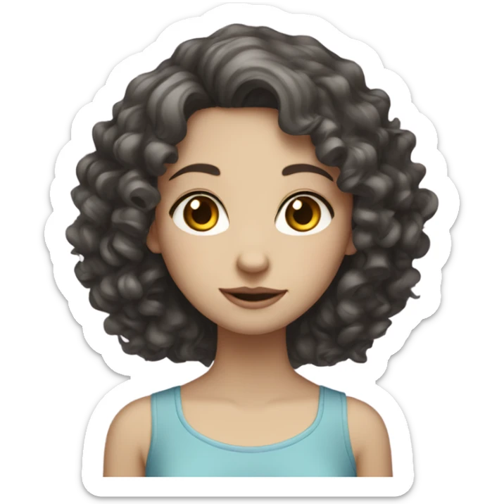 girl with curly dark hair and pale skin sticker