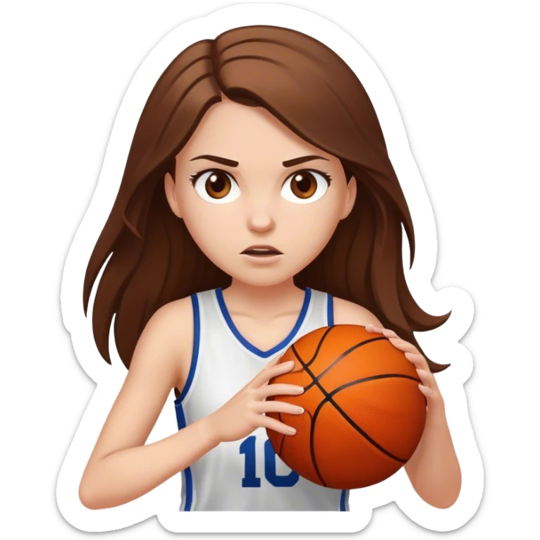White Girl with long brown hair and brown eyes basketball  sticker