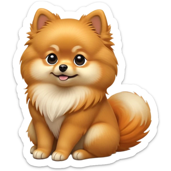 cinematic-[pomeranian]-realistic-full-body-sitting-emoji,-tail-resting-loosely-beside-its-paws,-head-tilted-dramatically, -fluffy-[orange]-fur,-simplified-yet-realistic-focused-features,-highly-detailed,-glowing-with-an-almost-sarcastic-glow sticker
