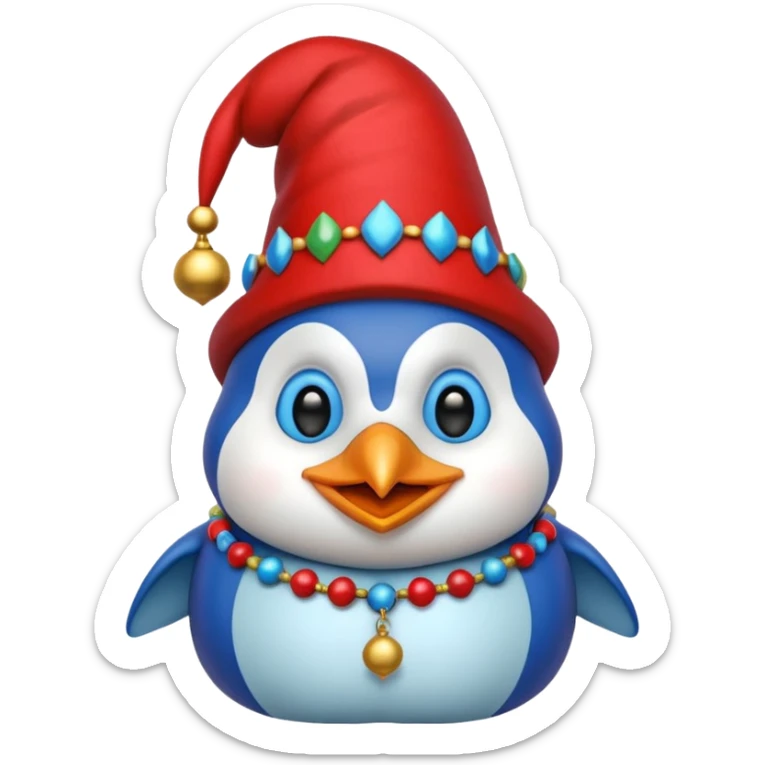 crazy colorful pudgy penguin jolly joker, medieval, vintage, court jester, mac os icon, blue color sticker
