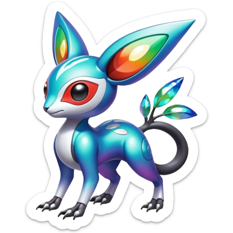 Shiny Colorful Tropical Exotic Futuristic Cyber-Vernid-Trico-Meloetta-Latias-Koraidon-Peppercat-Protogen-Pokémon-Digimon-Fakémon-fusion-hybrid-creature sticker